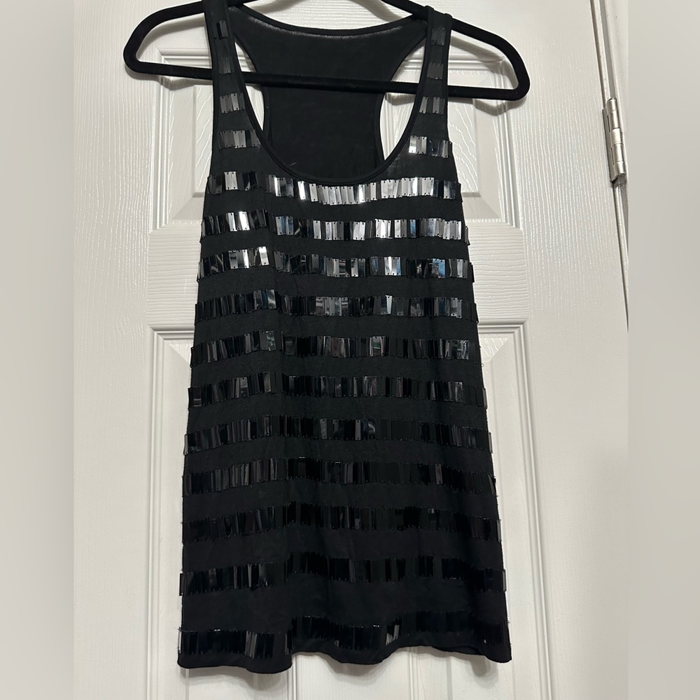 Rectangular Paillette Metallic Black Sequin Tank - image 1